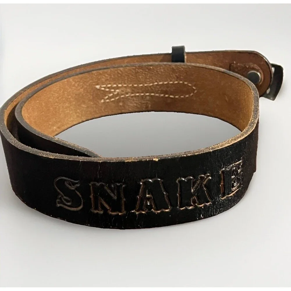 Vintage Looper Western Belt Sz 26 Embossed Black Leather “SNAKE” USA